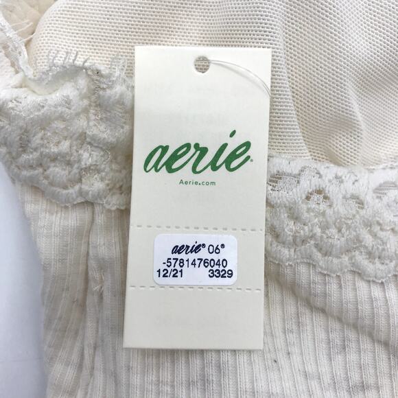Aerie Rib Eyelash Lace Trim Longline Bralette XL Heather Frost Cream Stretch NWT - Picture 3 of 6